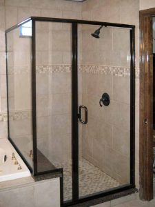 Crystalline Semi-Frameless Oil Rubbed Bronze Shower Enclosure-with 90 Degree Post